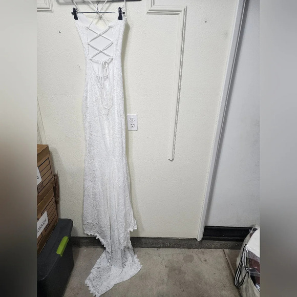 Lulus Perfectly Beloved White Lace Sleeveless Lace-Up Maxi Dress S Wedding Bride - Picture 11 of 12